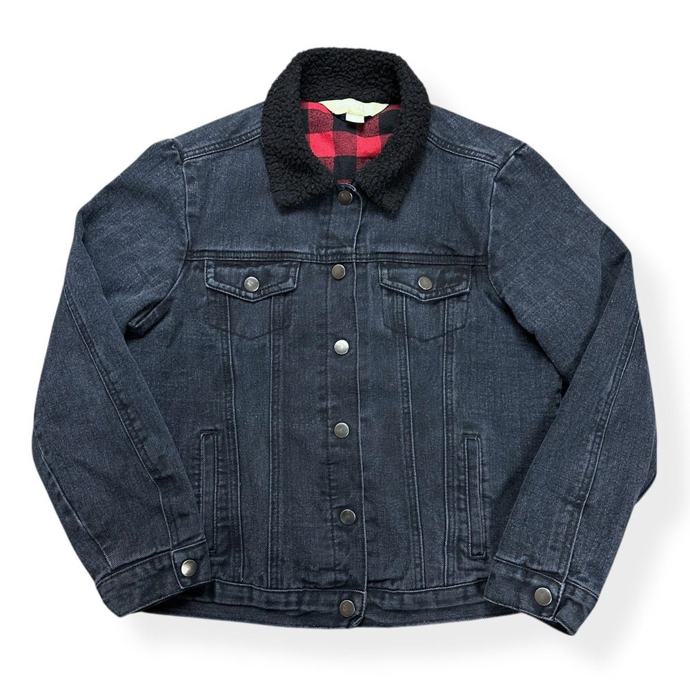 Vintage Roebuck & CO Women's Button Trucker Jeans Jacket Black Denim Size Large